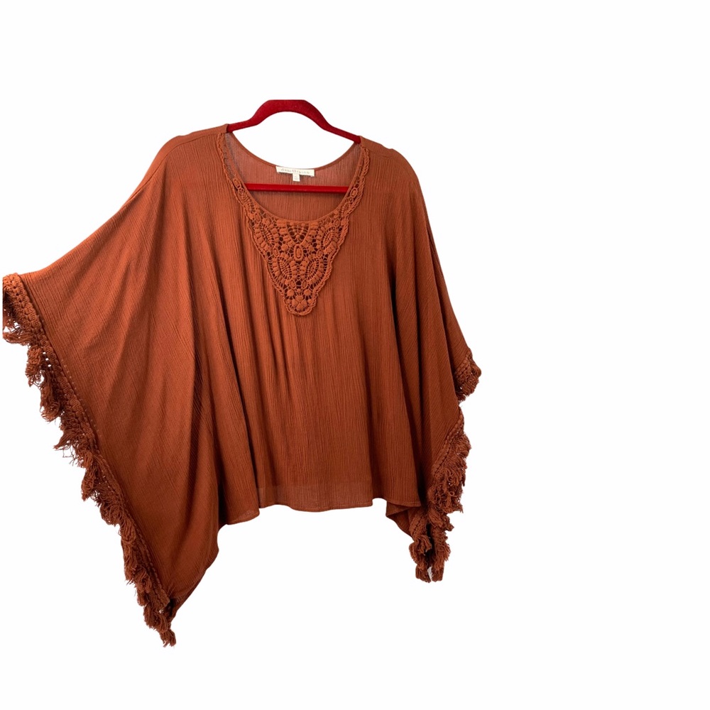 Daniel Rainn Crochet Lace Fringe Poncho Ruanna Top_3